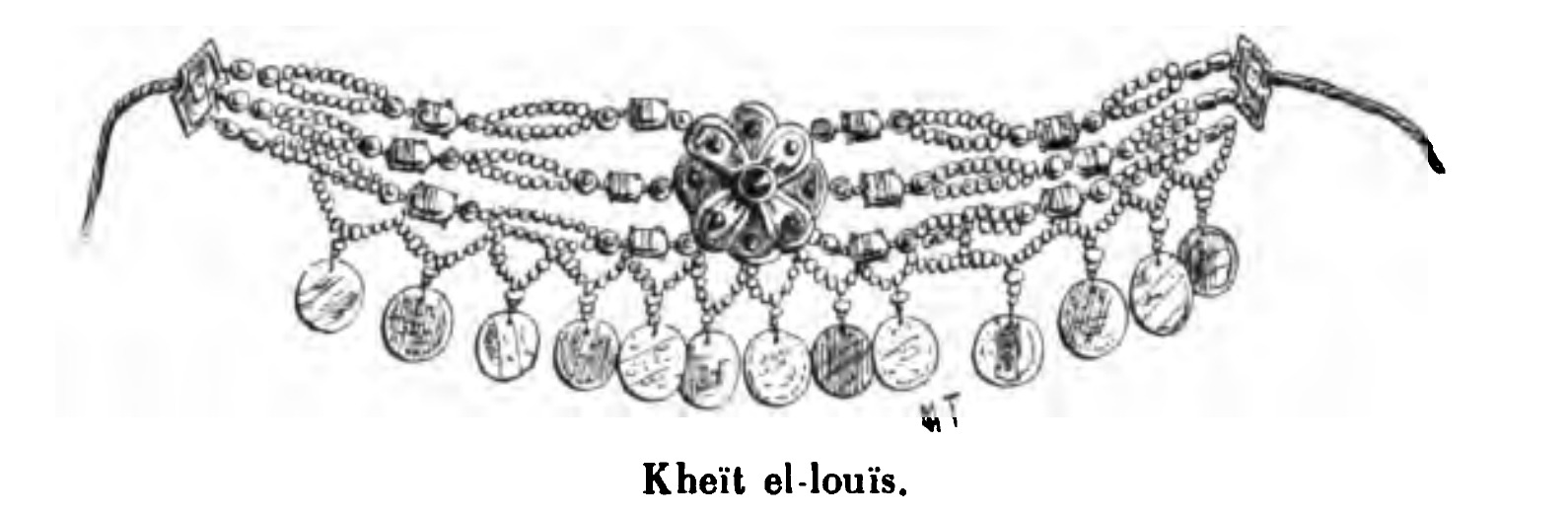 Kheït el-louïs : collier à pièces d’or, illustration et légende publiées par Paul Eudel en 1906, page 93.