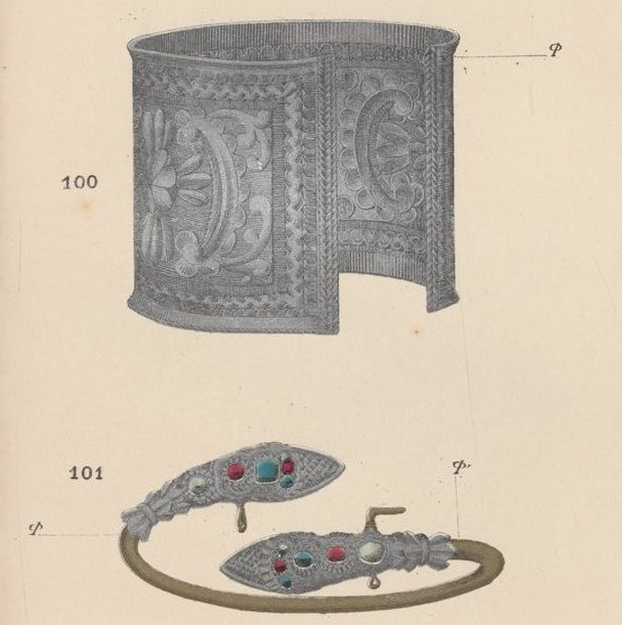 Bracelet algérien dit messiassa, planche documentaire ancienne.